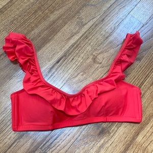 J crew red ruffle bikini top
